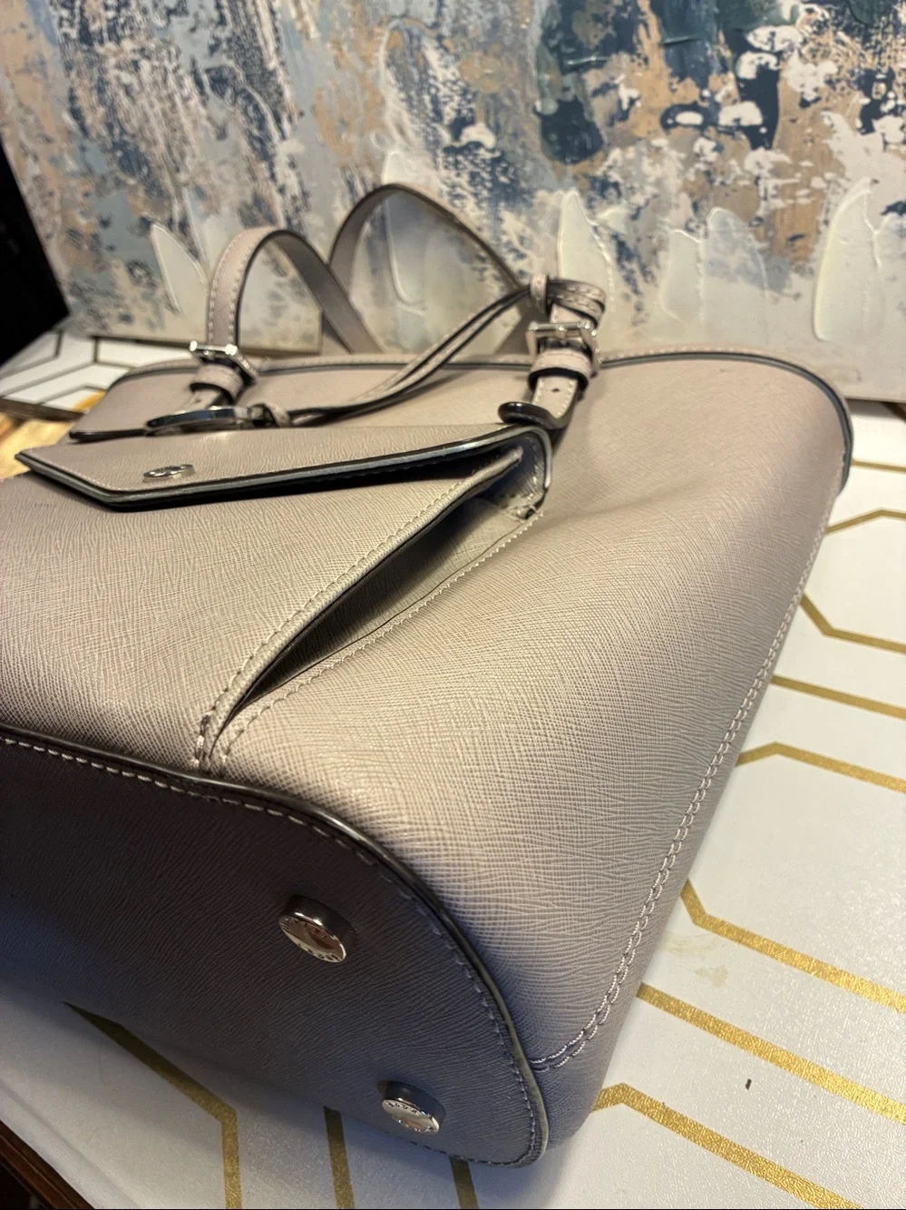 EUC Michael Kors Taupe Saffiano Leather Tote with MK Charm